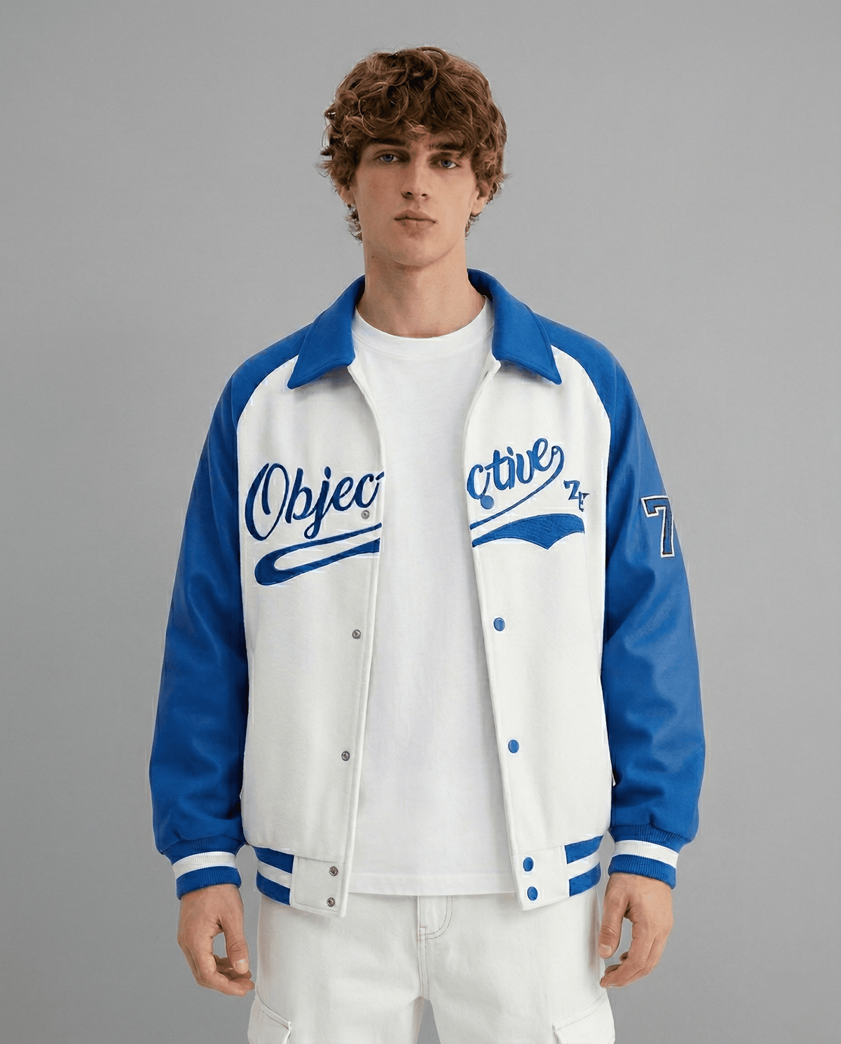 Veste teddy homme portée par une femme - Ma Varsity Jacket