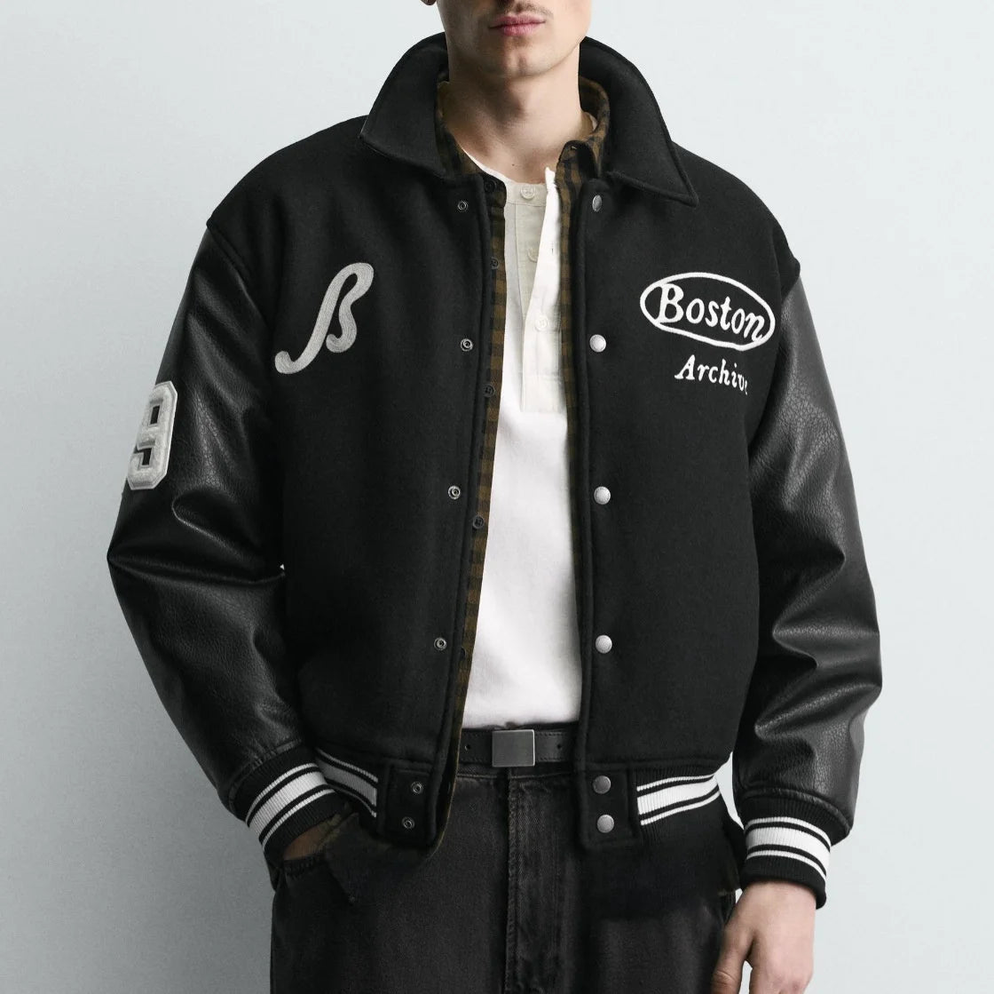 Veste Baseball Brodée Noire Premium Homme | Blouson Teddy Varsity Jacket Universitaire Style US