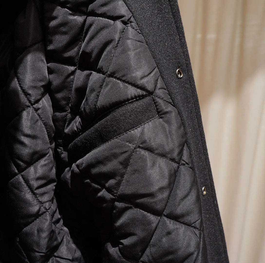 Veste Baseball Brodée Noire Premium Homme | Blouson Teddy Varsity Jacket Universitaire Style US
