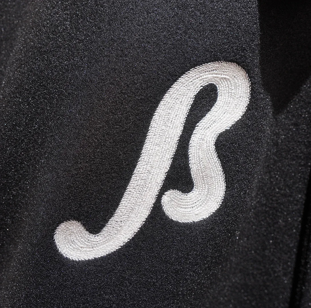 Veste Baseball Brodée Noire Premium Homme | Blouson Teddy Varsity Jacket Universitaire Style US