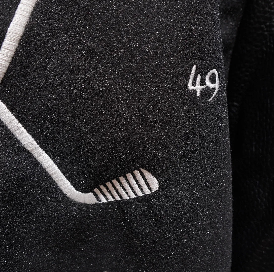 Veste Baseball Brodée Noire Premium Homme | Blouson Teddy Varsity Jacket Universitaire Style US