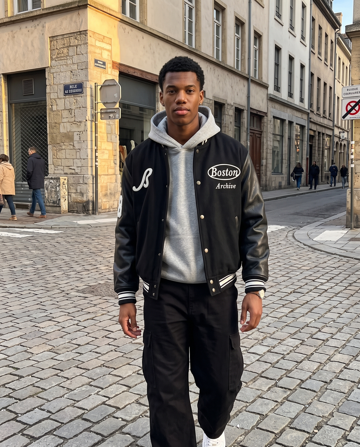 Veste Baseball Brodée Noire Premium Homme – look lifestyle 3