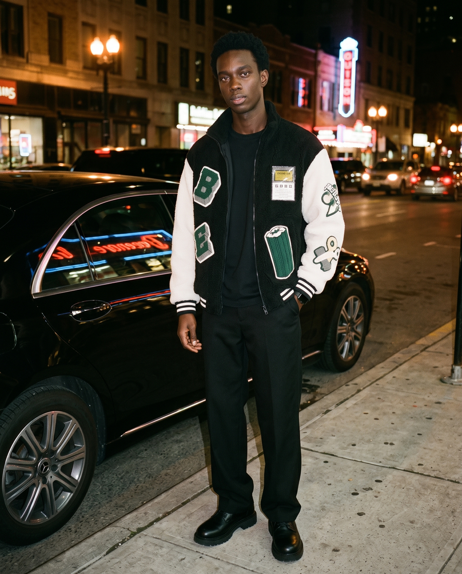 Blouson université Homme | Varsity Jacket Veste Teddy Vintage Streetwear US