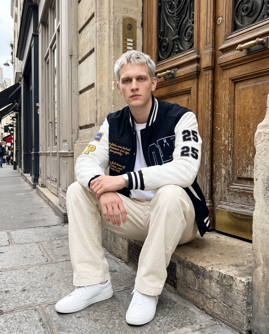 Veste Americaine Noire Homme | Varsity Jacket Veste Teddy Universitaire Streetwear US