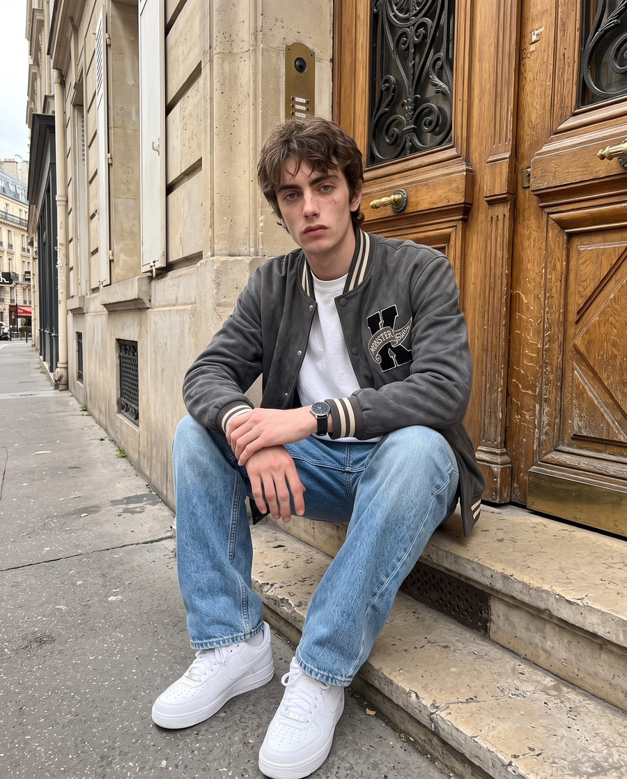 Veste Universitaire Grise Homme | Varsity Jacket Veste Teddy Vintage Streetwear US