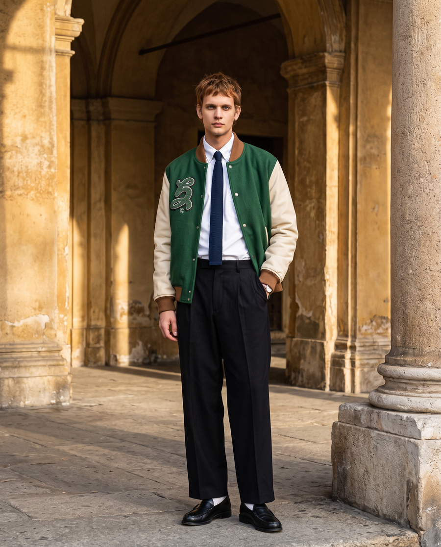 Veste de Baseball Verte Homme | Varsity Jacket Veste Teddy Universitaire Style US