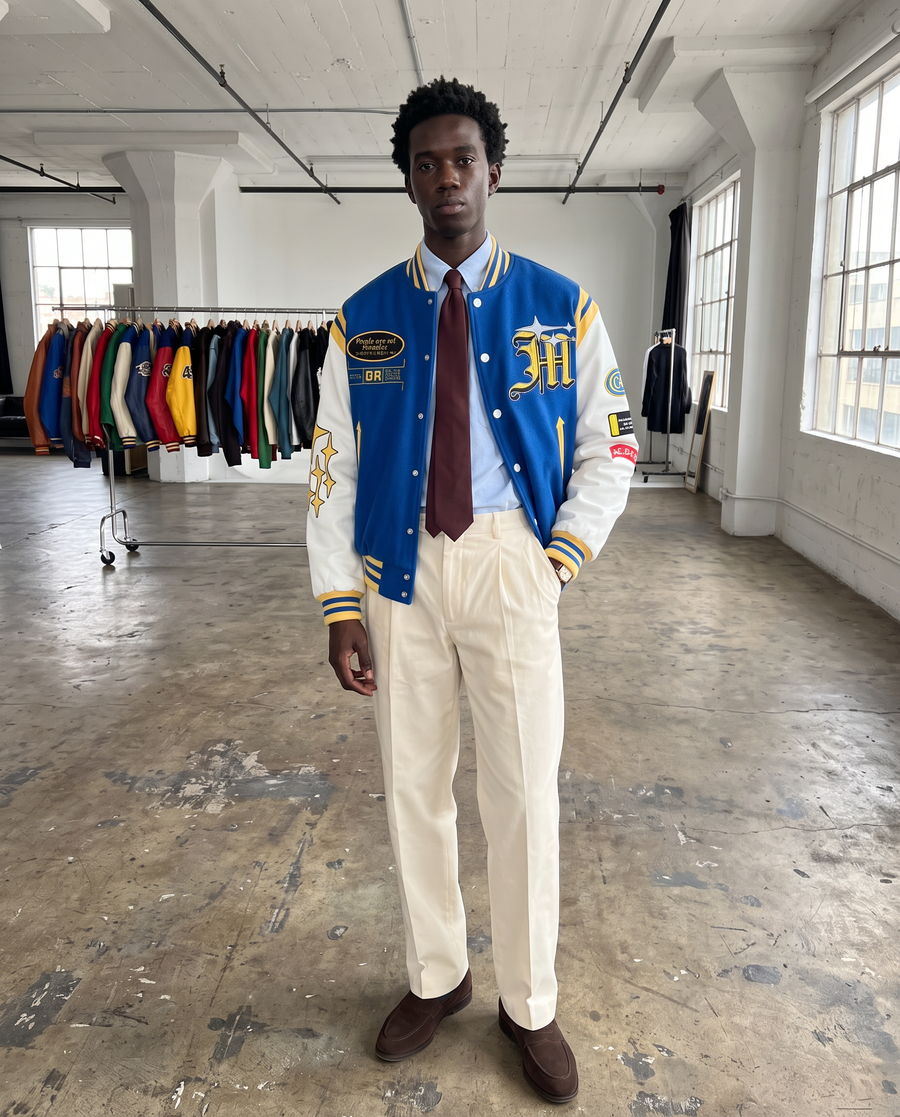 Letterman Jacket Homme | Veste Teddy Varsity Jacket Baseball Universitaire