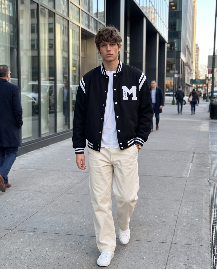 Homme Varsity Jacket | Veste Teddy Universitaire Vintage Style Américain