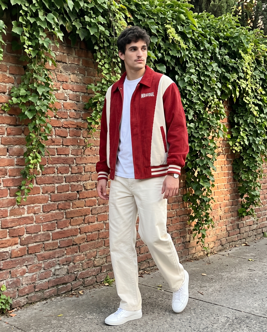 Veste Vintage Rouge Homme | Varsity Jacket Veste Teddy Universitaire Style US