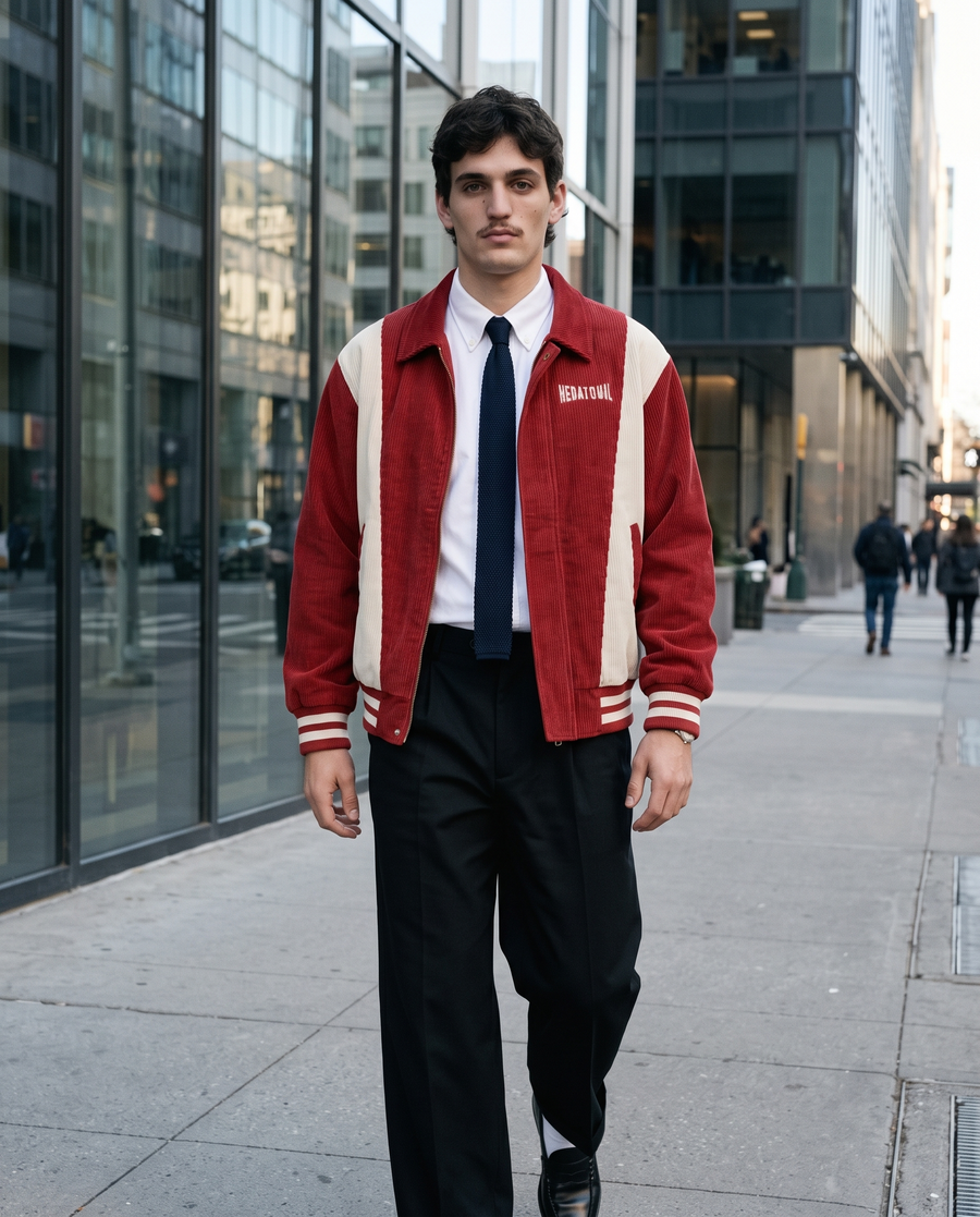 Veste Vintage Rouge Homme | Varsity Jacket Veste Teddy Universitaire Style US