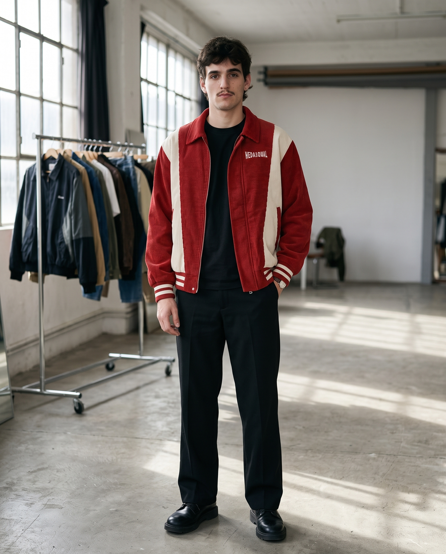 Veste Vintage Rouge Homme | Varsity Jacket Veste Teddy Universitaire Style US