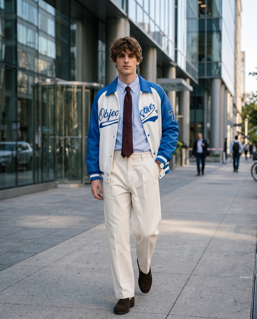 Men's Blue American-Style Jacket | US College Varsity Teddy Jacket