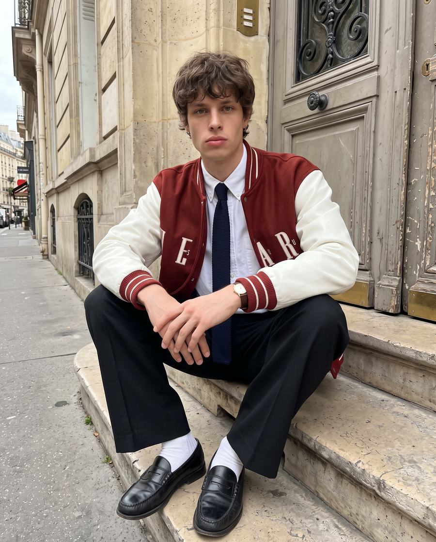 Veste Baseball Rouge Homme | Blouson Teddy Varsity Jacket Universitaire Style US