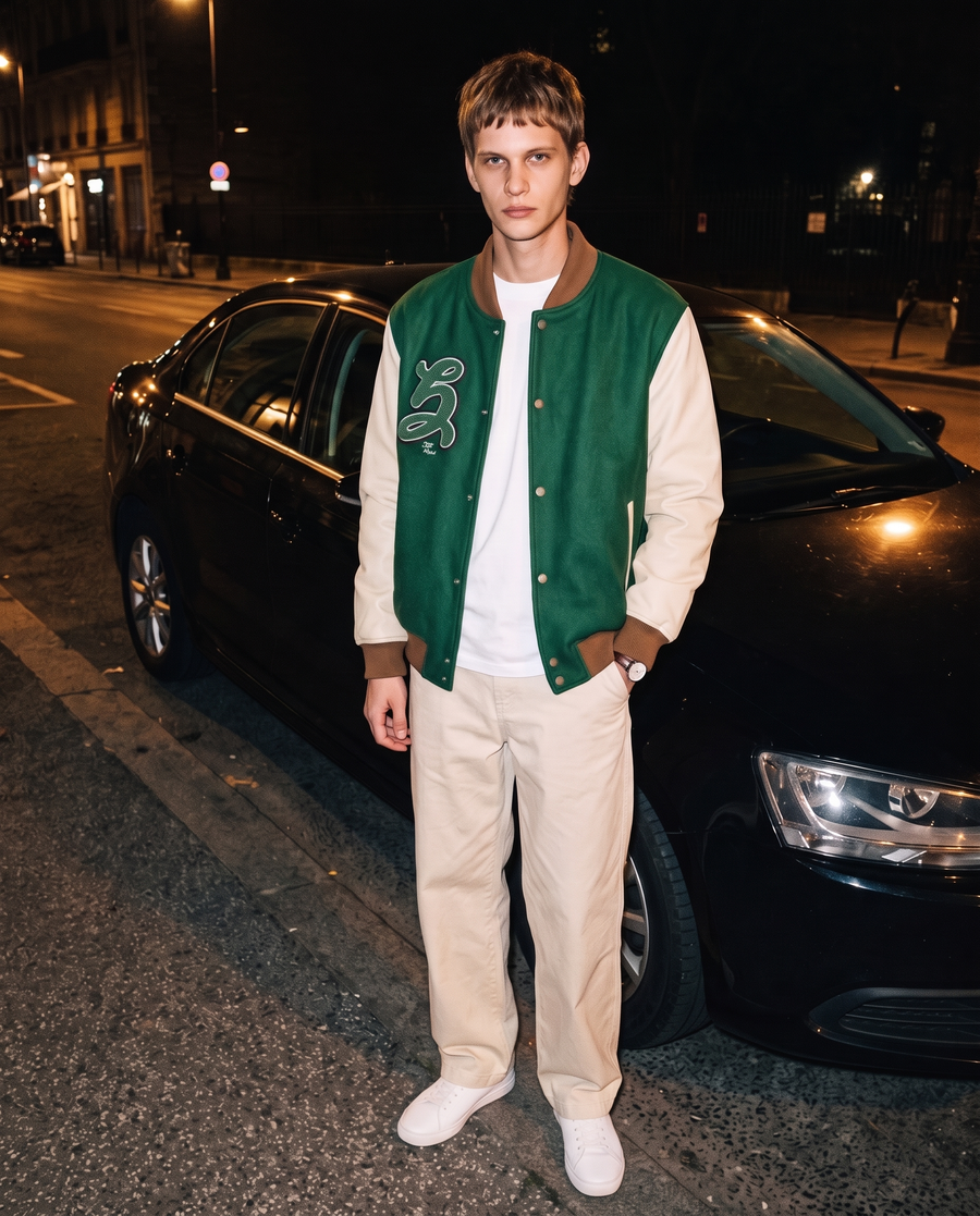 Veste de Baseball Verte Homme | Varsity Jacket Veste Teddy Universitaire Style US