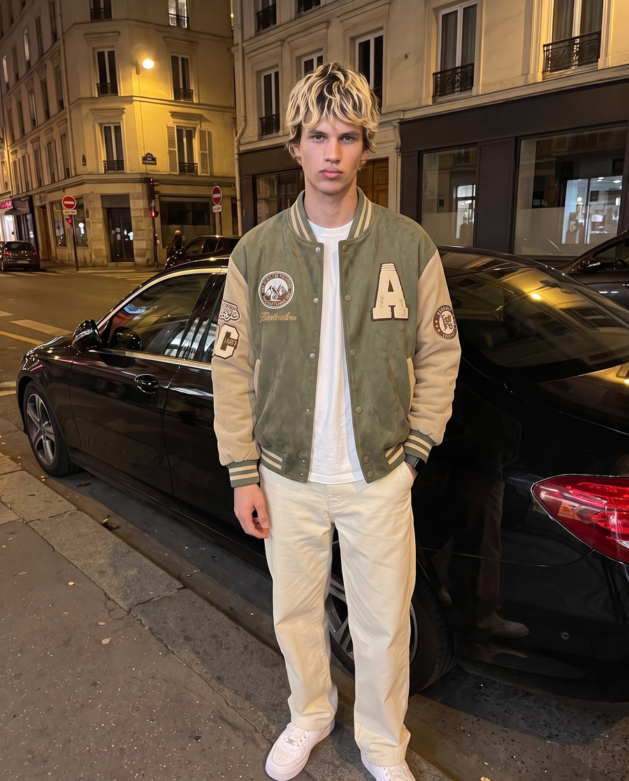 Veste Université Vintage Homme | Varsity Jacket Veste Teddy Vintage Streetwear US