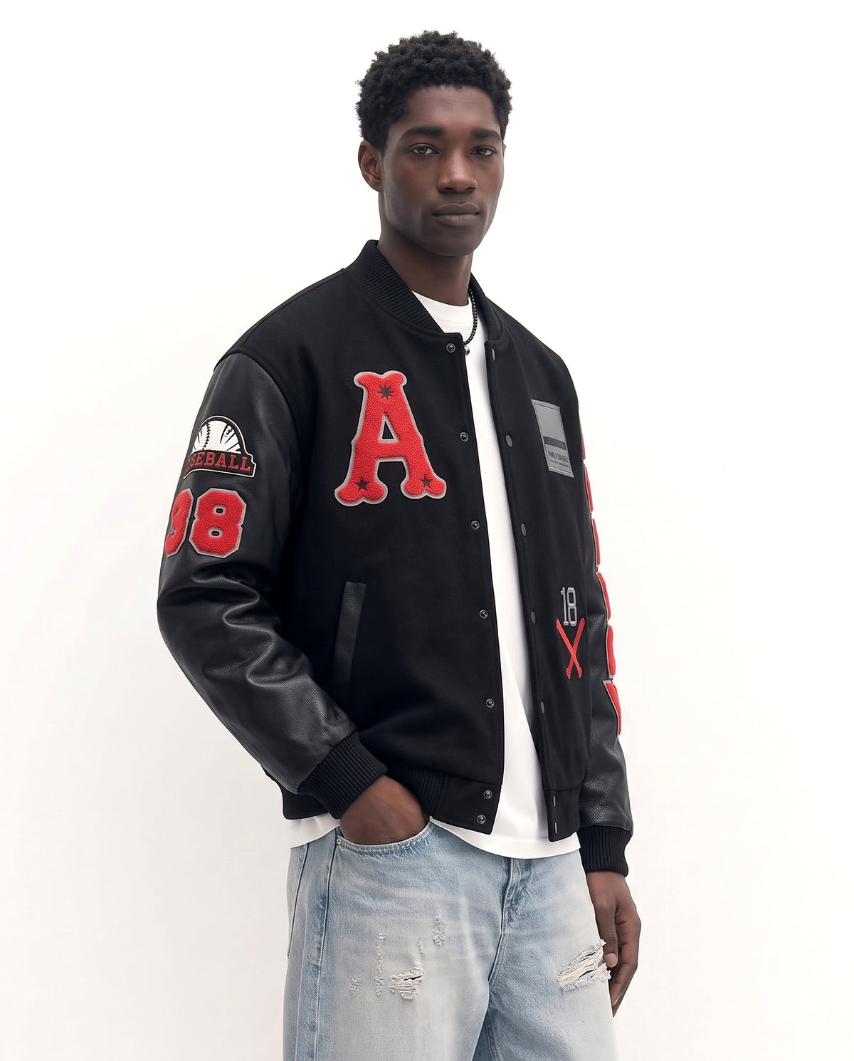 Teddy baseball noir homme porté de trois quarts