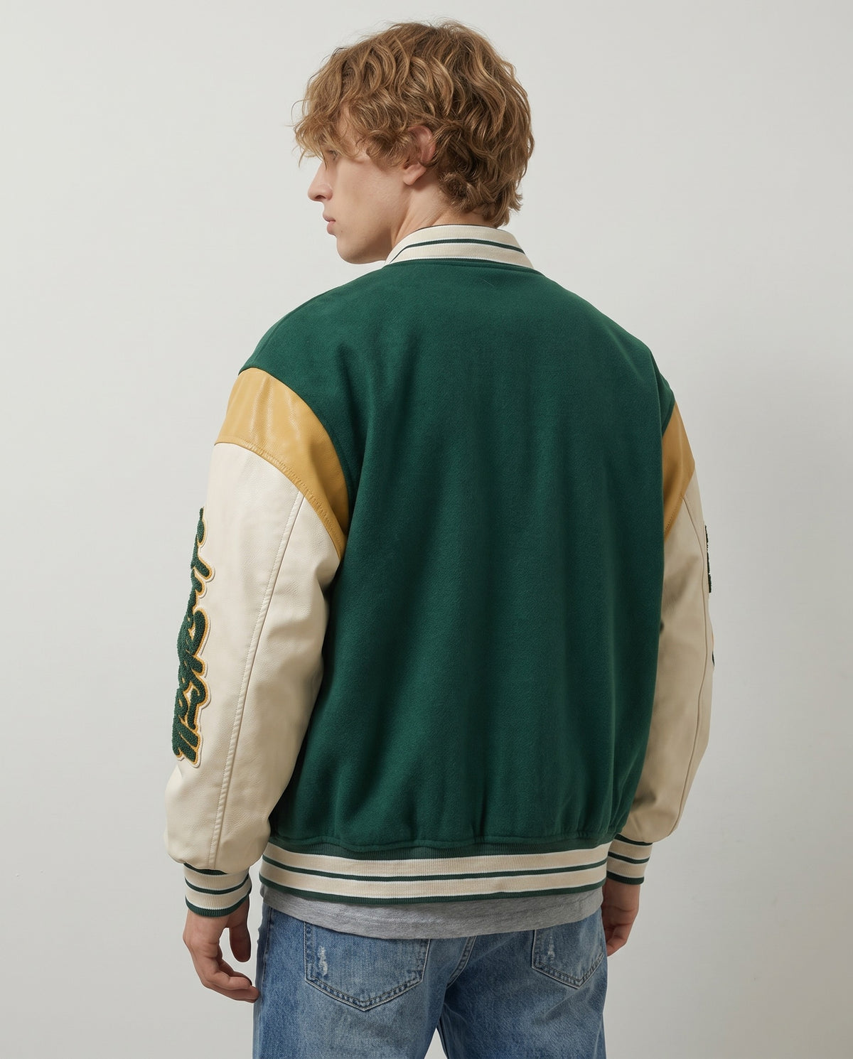 Varsity Jacket Vintage verte vue de dos