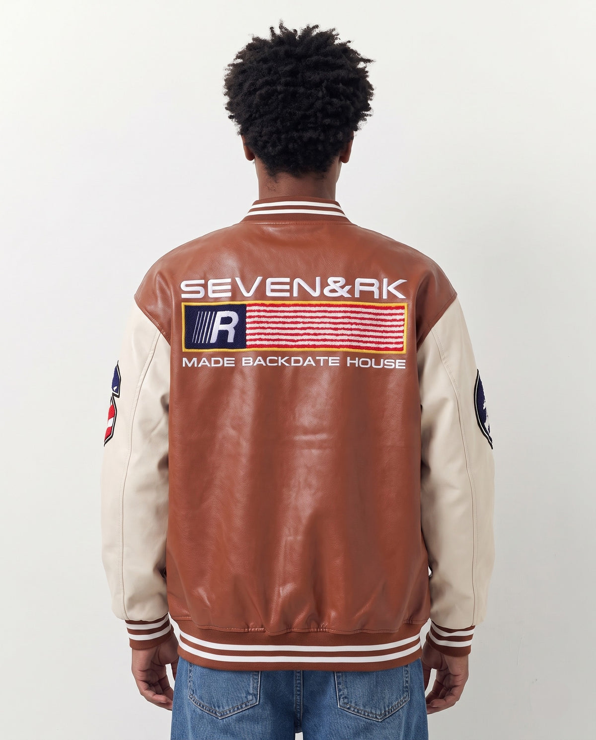 Veste Baseball Cuir marron vue de dos