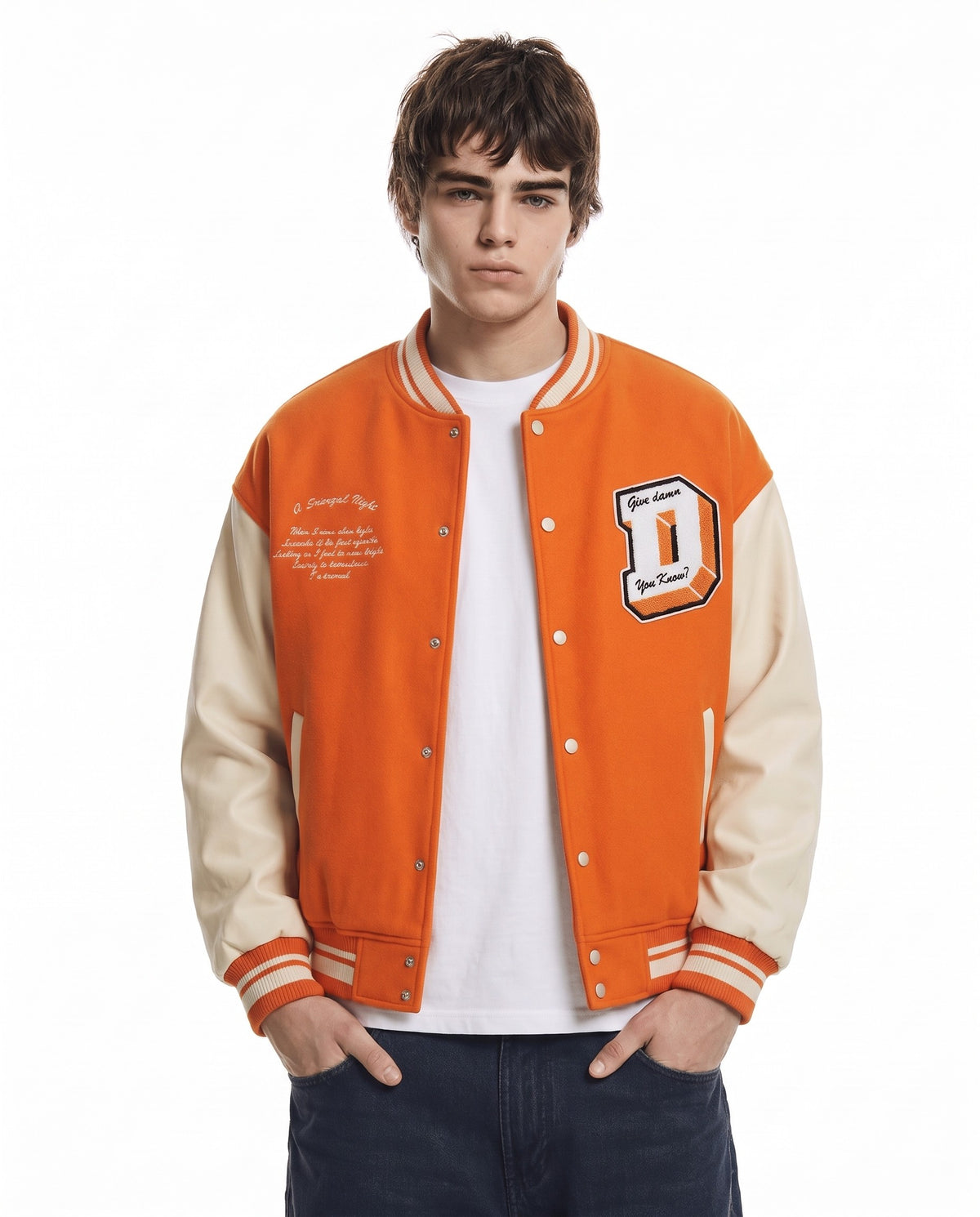 Varsity jacket orange portée