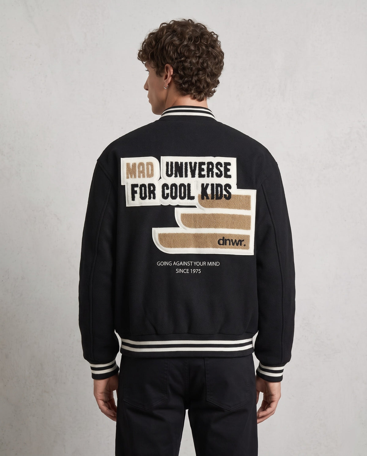 Varsity jacket noire homme vue de dos