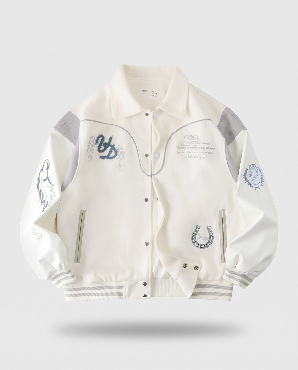 Veste teddy baseball blanche vue de face