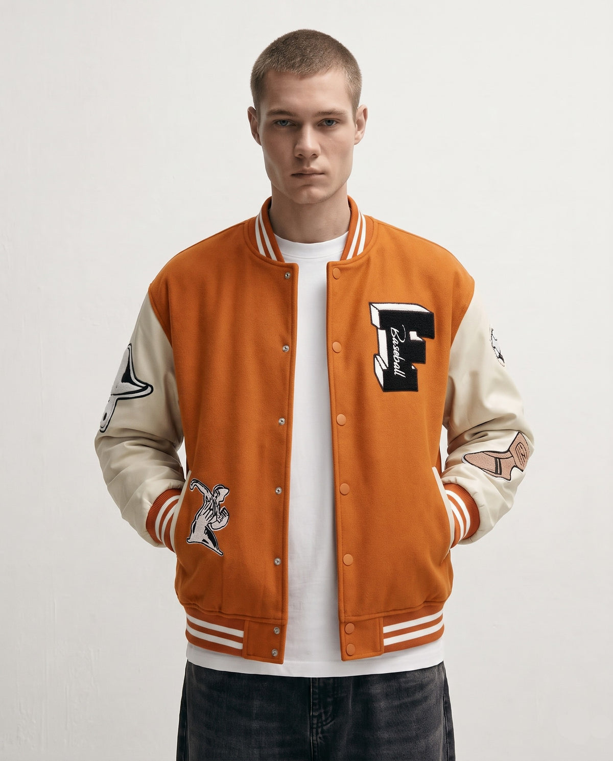 Veste Teddy orange portée