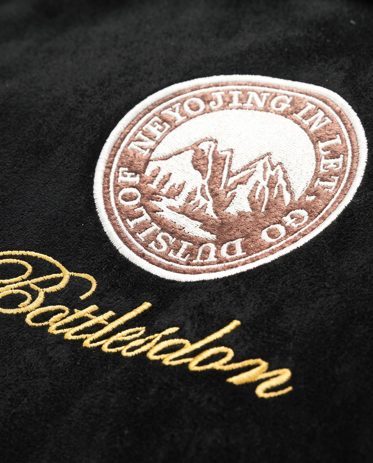 Détail de l'écusson brodé de la veste université vintage