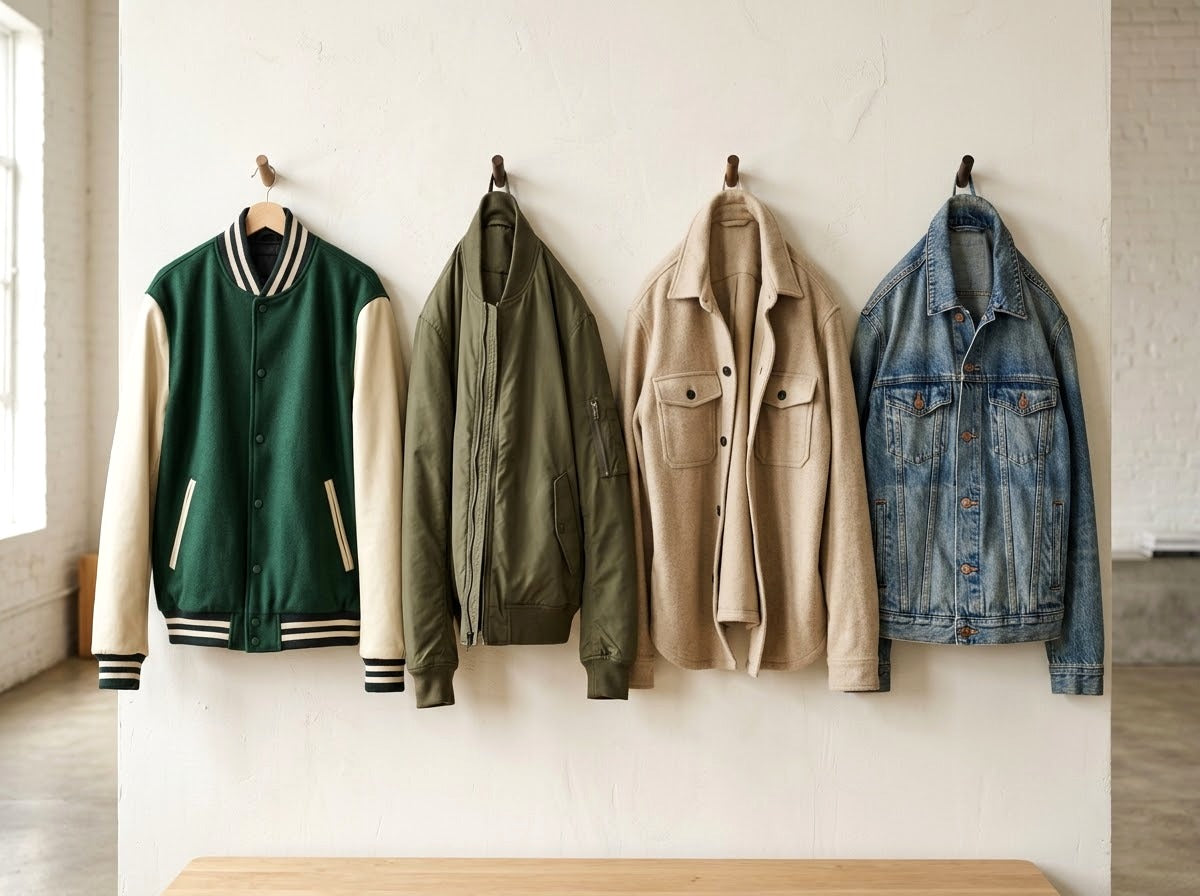 Vestes homme tendance 2026 : varsity, bomber, surchemise et veste en jean