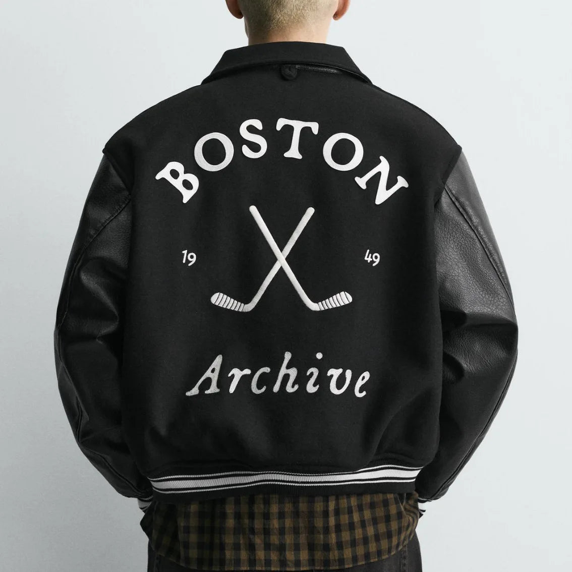 Veste Baseball Brodée Noire Premium Homme | Blouson Teddy Varsity Jacket Universitaire Style US