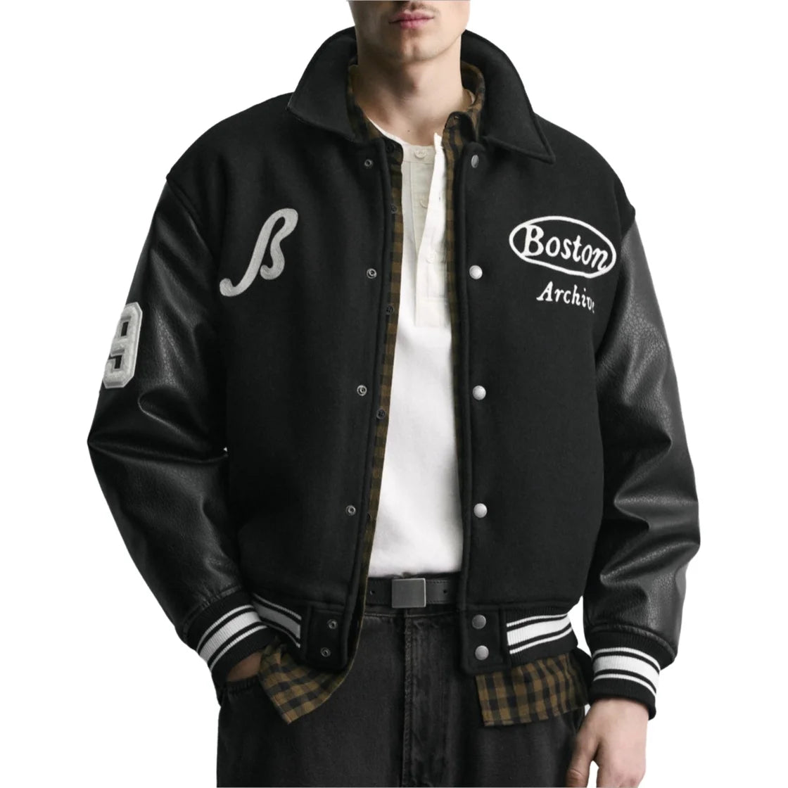 Veste Baseball Brodée Noire Premium Homme | Blouson Teddy Varsity Jacket Universitaire Style US