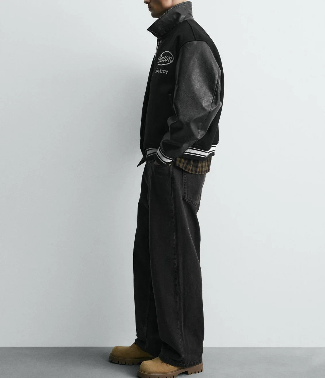Veste Baseball Brodée Noire Premium Homme | Blouson Teddy Varsity Jacket Universitaire Style US