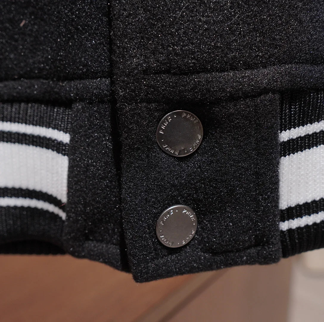 Veste Baseball Brodée Noire Premium Homme | Blouson Teddy Varsity Jacket Universitaire Style US