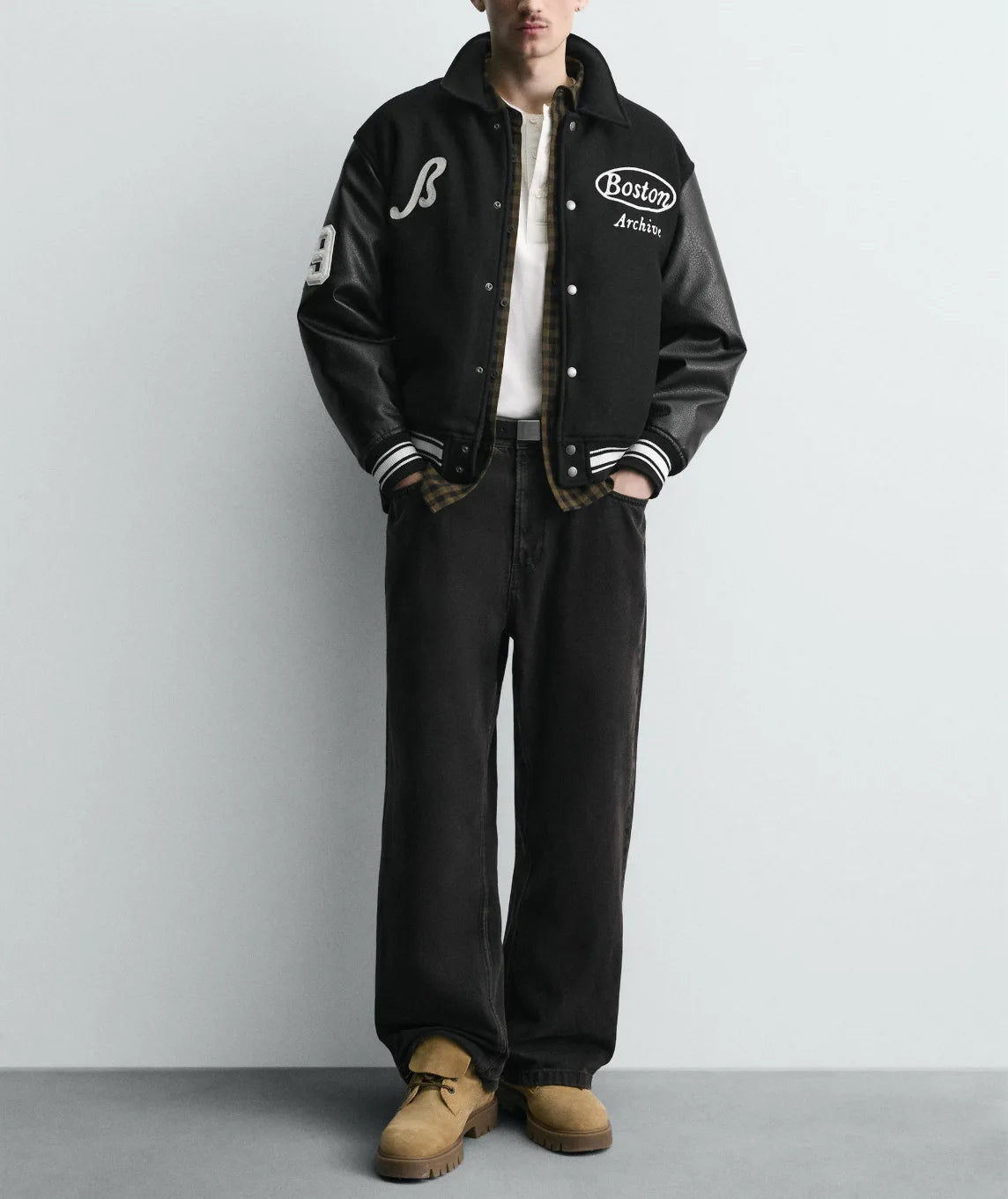 Veste Baseball Brodée Noire Premium Homme | Blouson Teddy Varsity Jacket Universitaire Style US