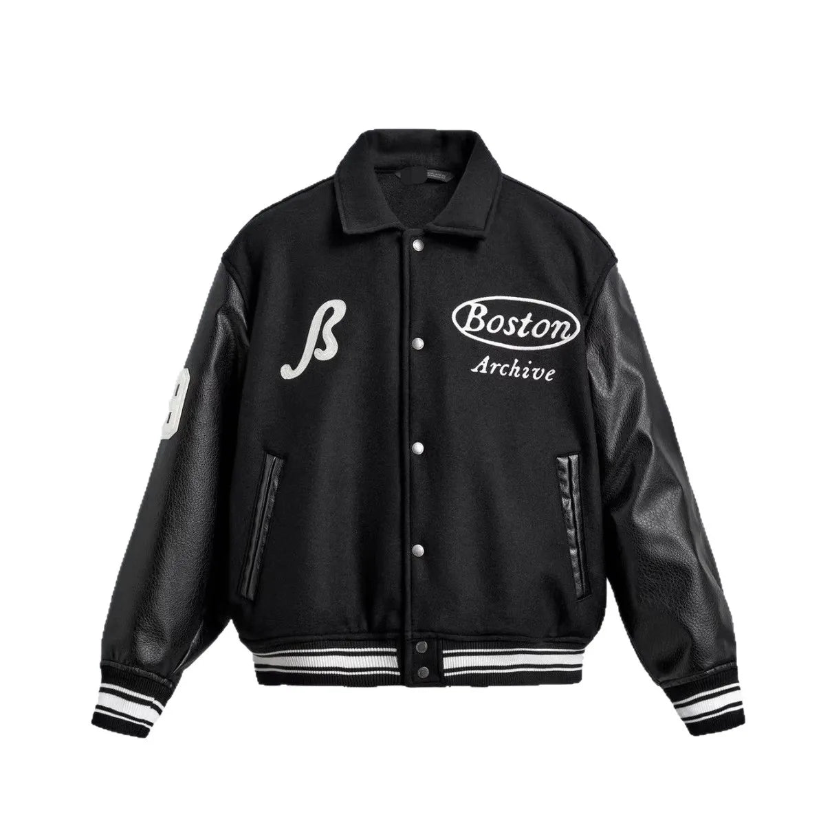 Veste Baseball Brodée Noire Premium Homme | Blouson Teddy Varsity Jacket Universitaire Style US