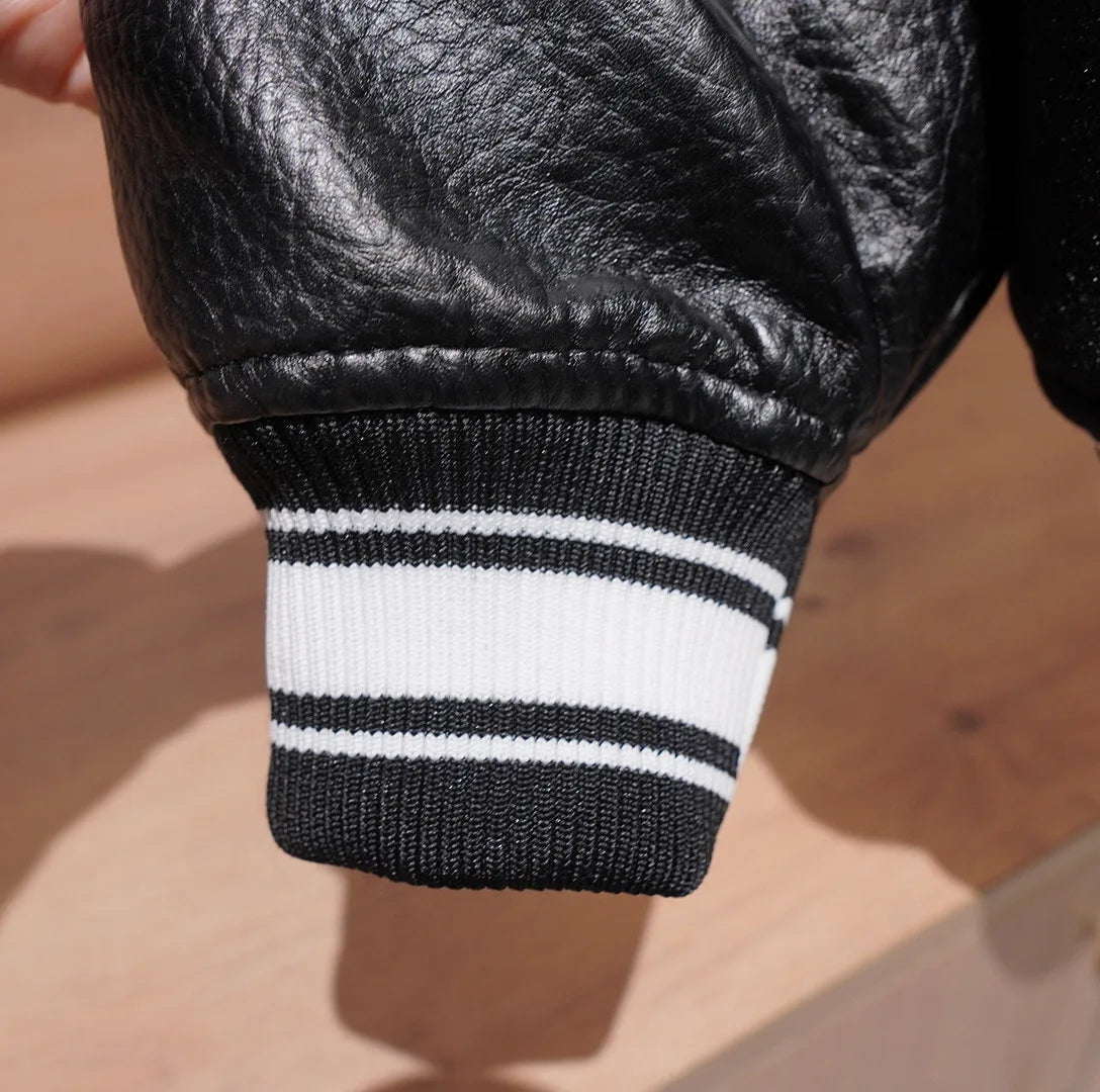 Veste Baseball Brodée Noire Premium Homme | Blouson Teddy Varsity Jacket Universitaire Style US