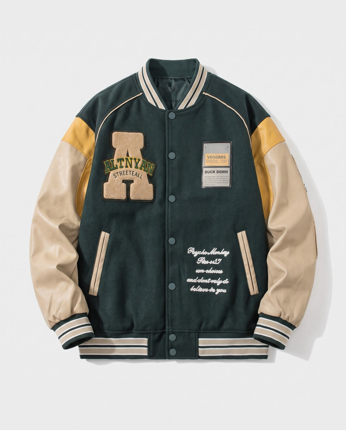 Blouson Universitaire vert à plat