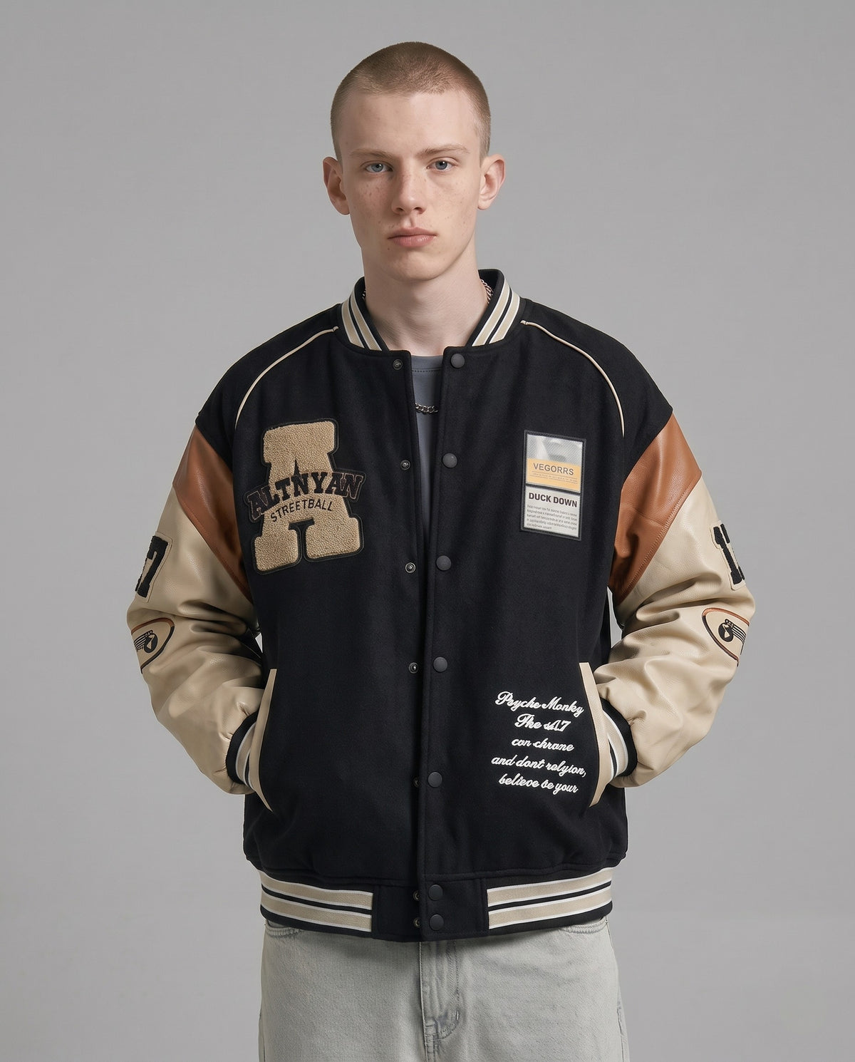 Blouson Universitaire noir porté