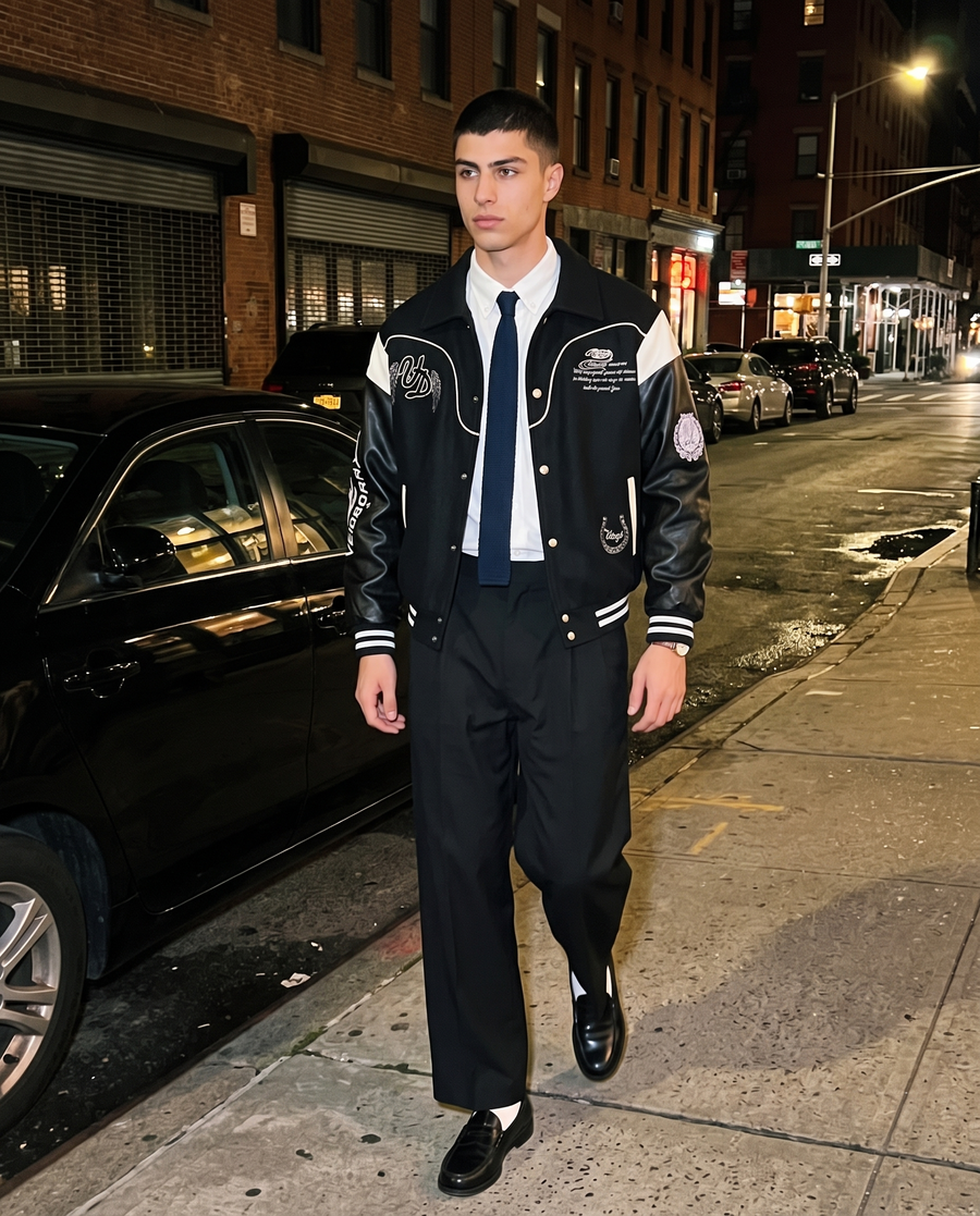 Veste Baseball Oversize Streetwear Homme | Blouson Teddy Varsity Jacket Universitaire Style US