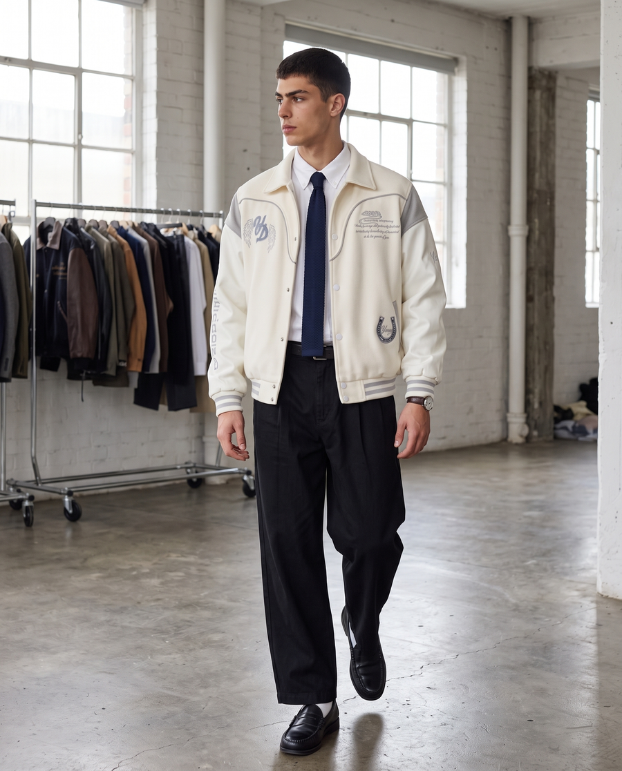 Veste Teddy Baseball Homme | Blouson Varsity Jacket Universitaire Vintage Streetwear US