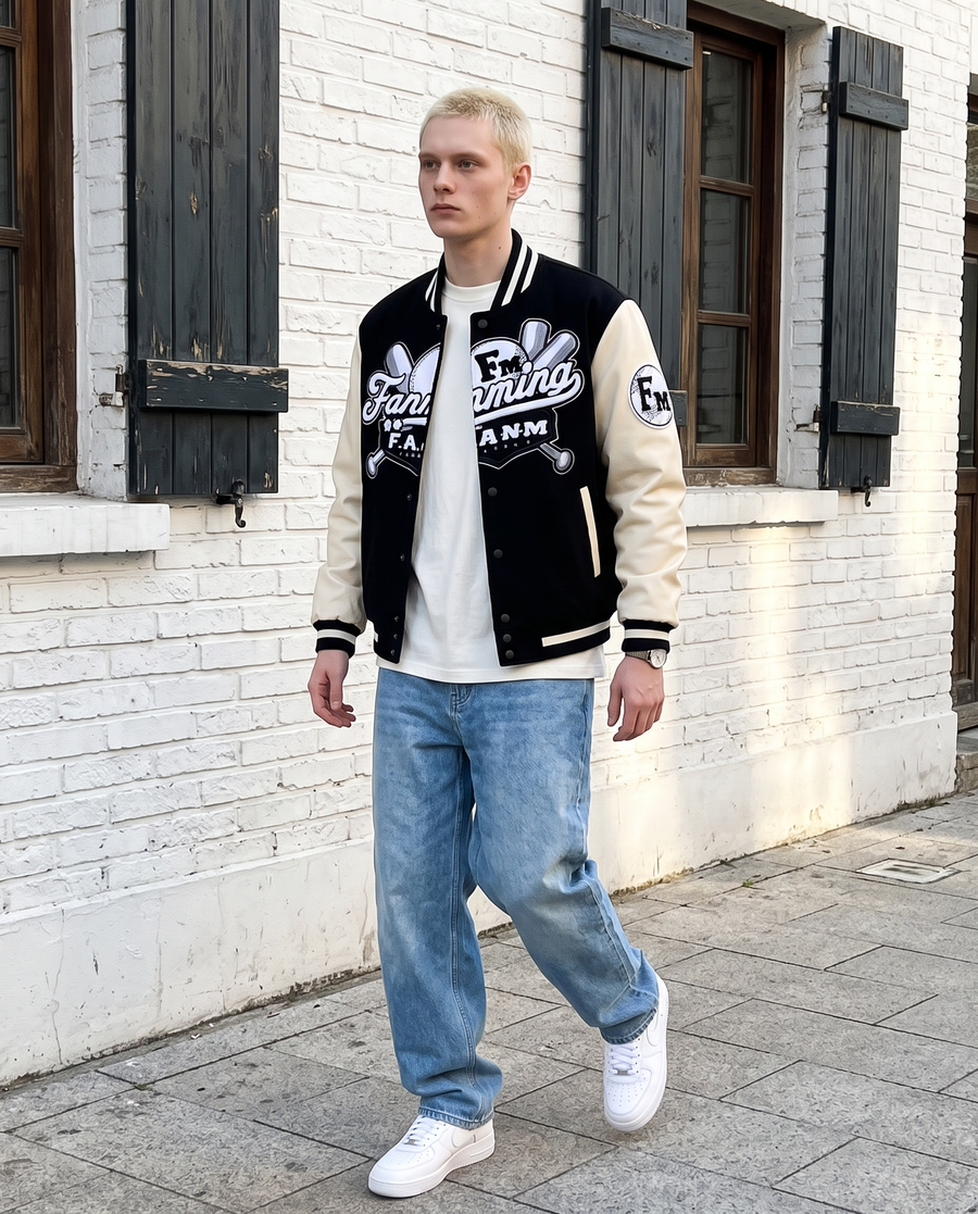 Veste Baseball Americain Homme | Blouson Teddy Varsity Jacket Universitaire Style US