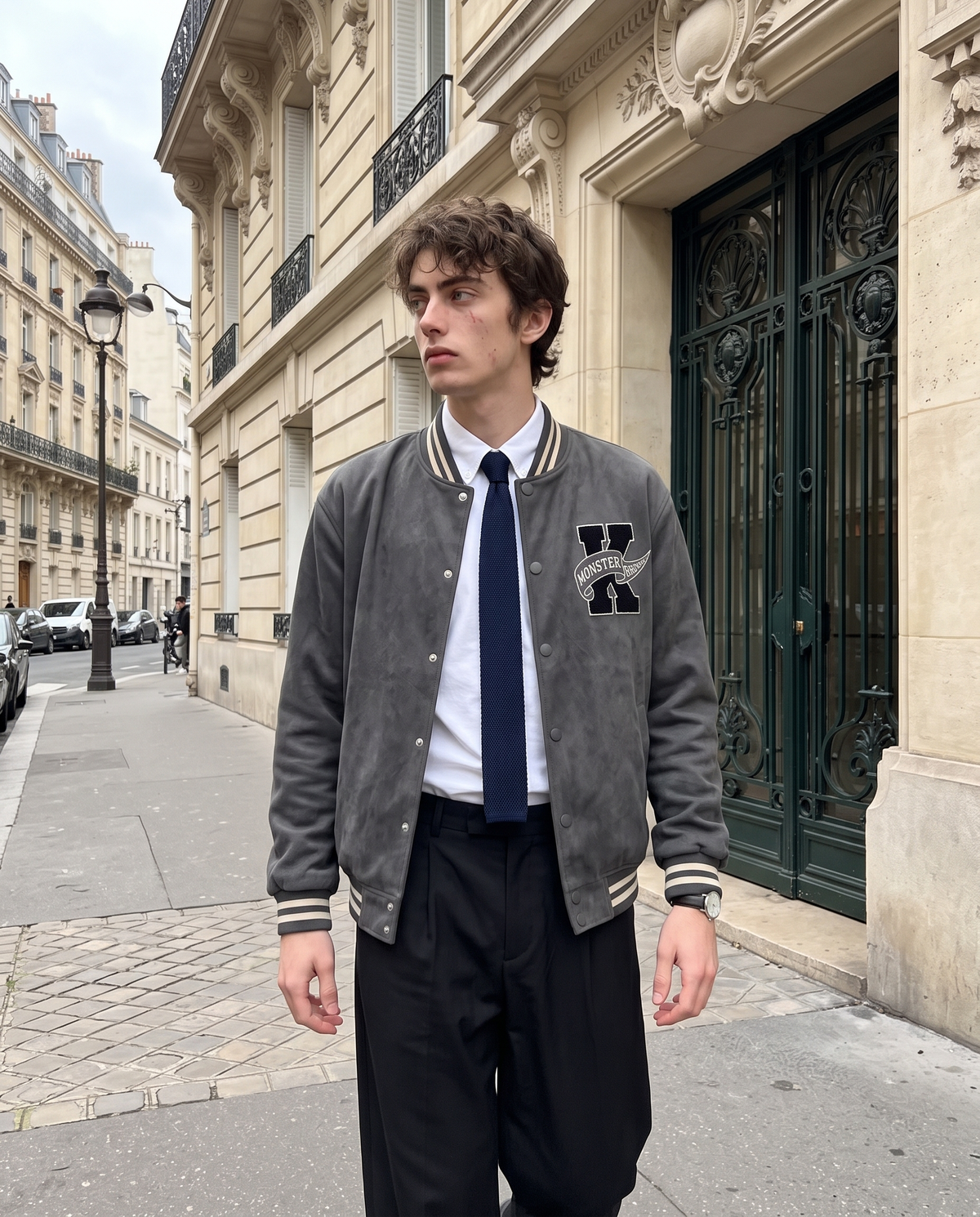 Veste Universitaire Grise Homme – look lifestyle 1