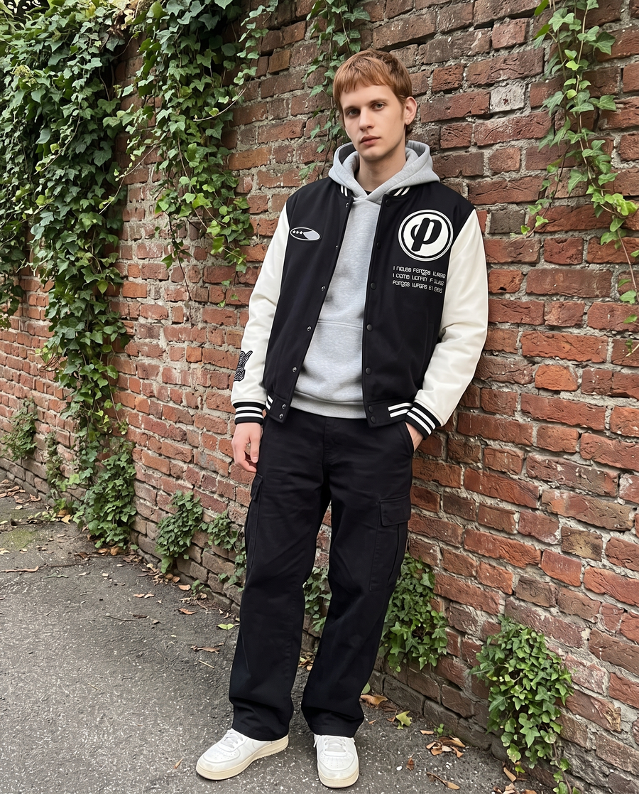 Men's Black American Football Jacket | US Streetwear Letterman Varsity Sports Jacket