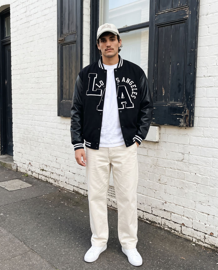 Letterman Jacket Varsity Noir Homme – look lifestyle 2