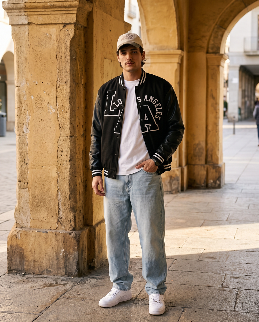 Letterman Jacket Varsity Noir Homme | Veste Teddy Varsity Jacket Baseball Universitaire