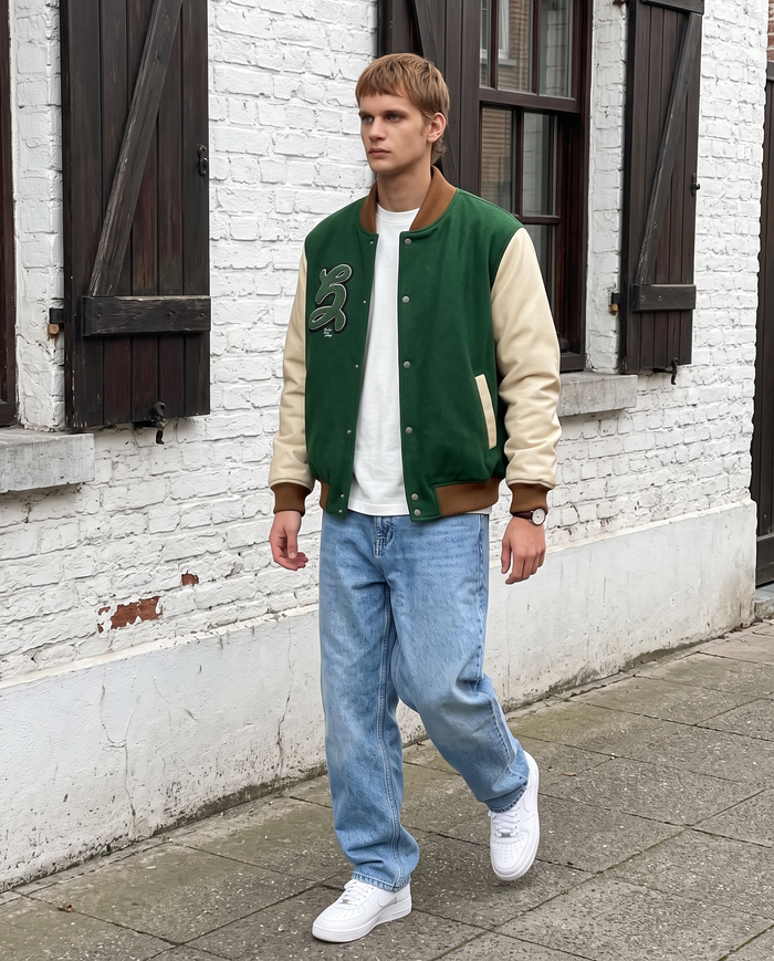 Veste de Baseball Verte Homme – look lifestyle 1