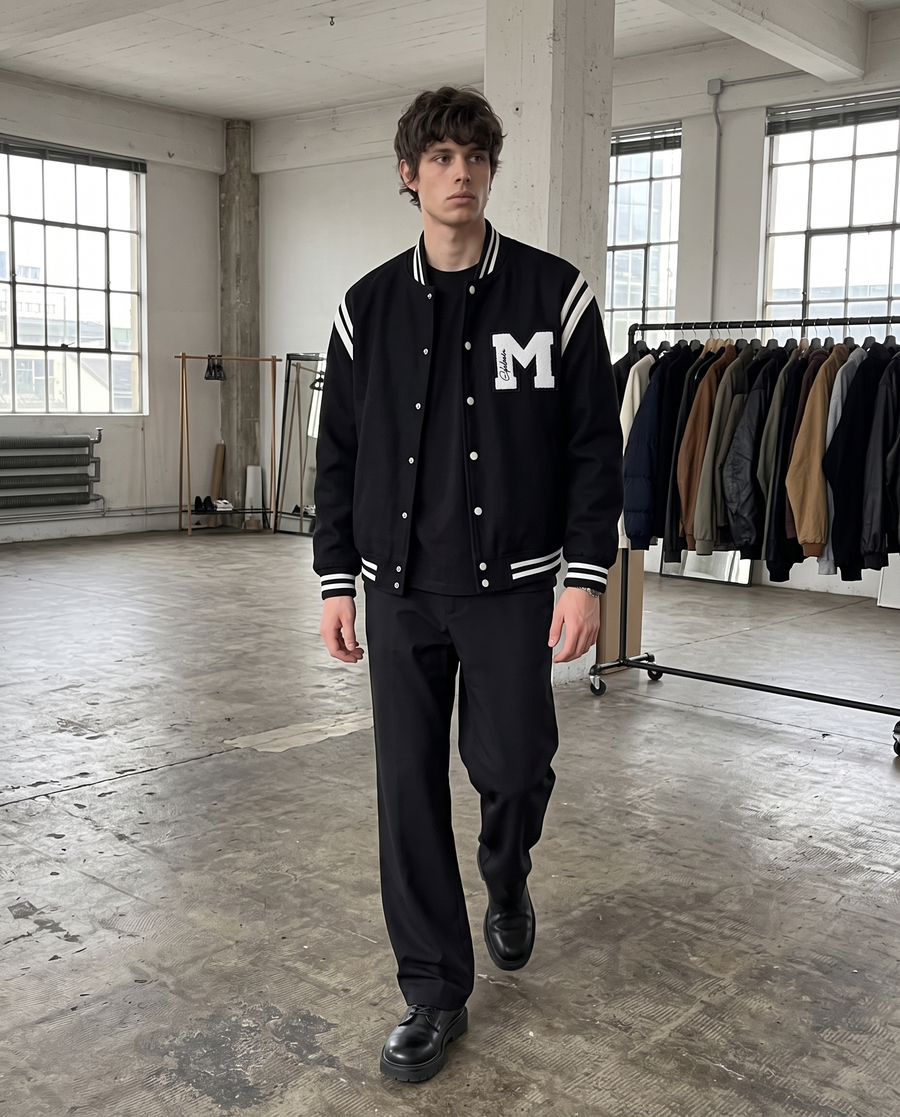 Homme Varsity Jacket | Veste Teddy Universitaire Vintage Style Américain
