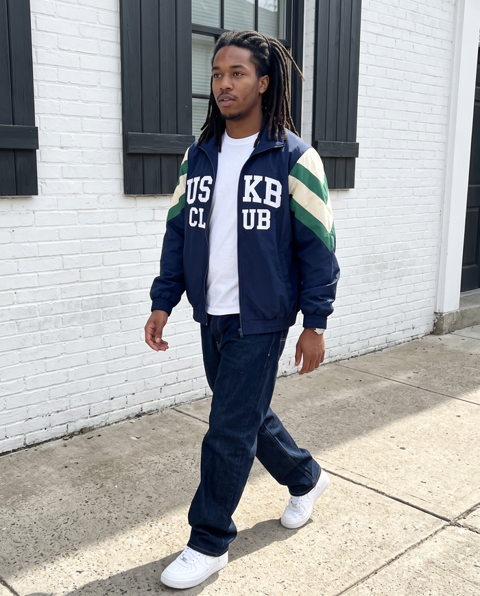 Veste Universitaire Bleu Marine Homme – look lifestyle 1