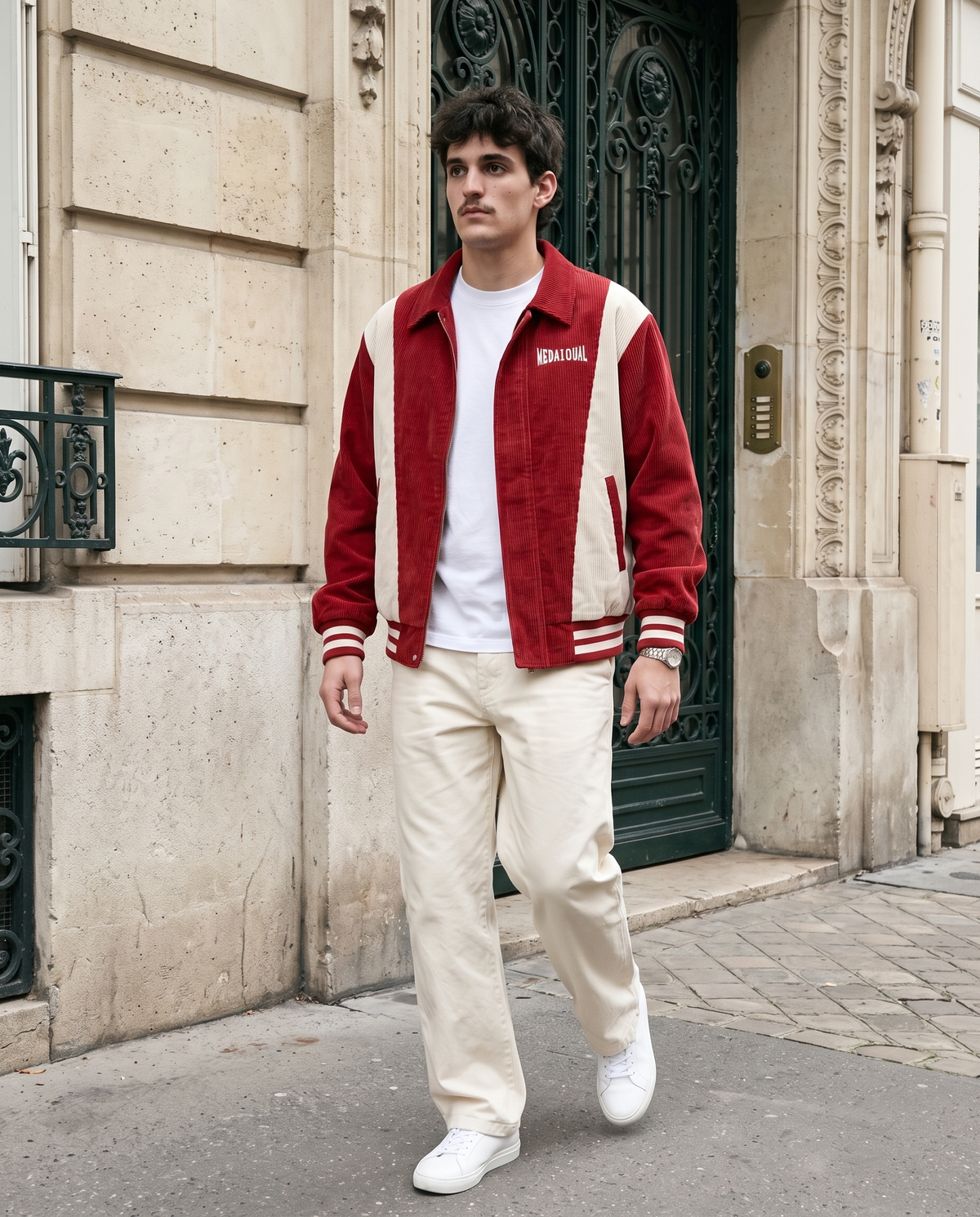 Veste Universitaire Homme Rouge – look lifestyle 1
