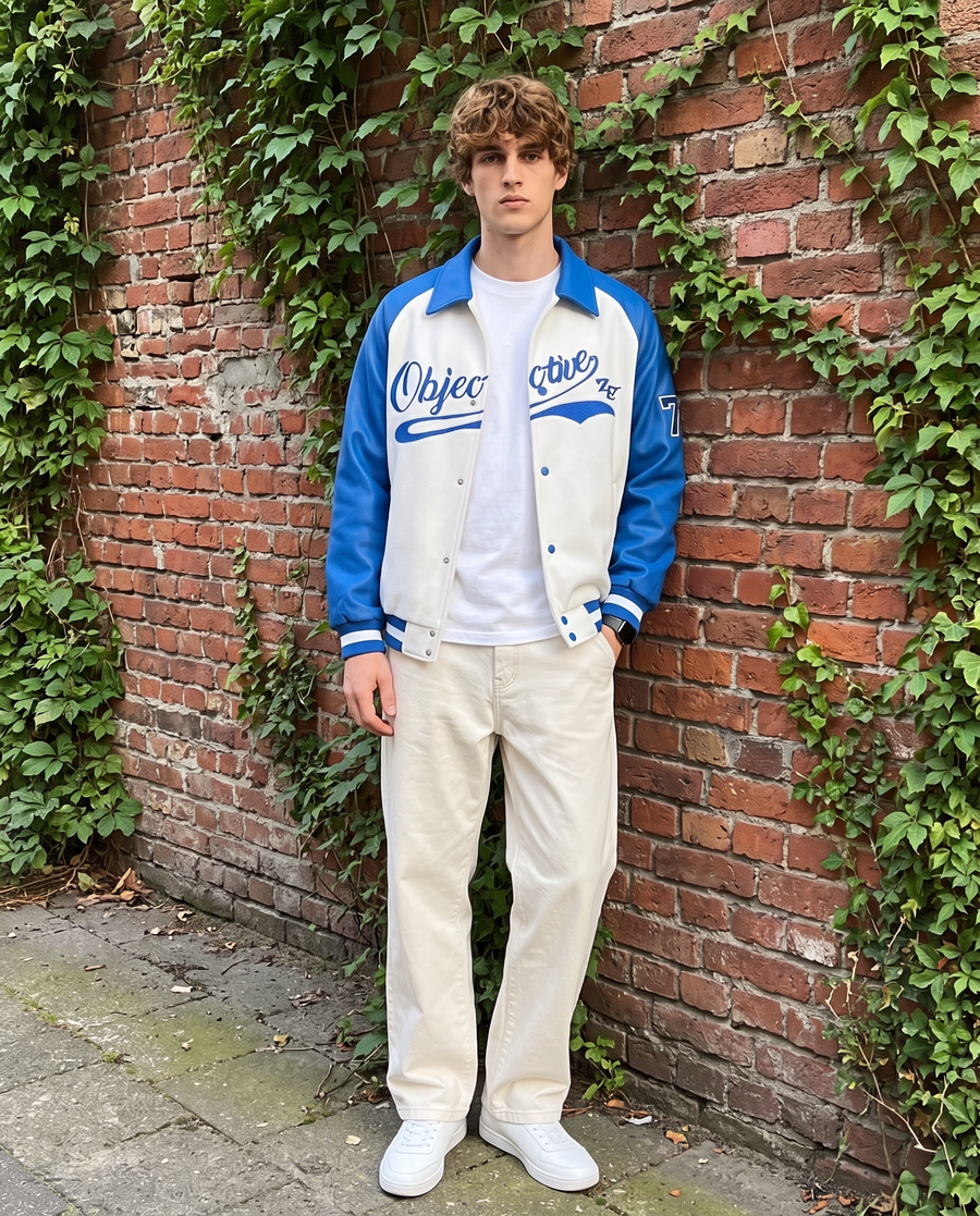 Men's Blue American-Style Jacket | US College Varsity Teddy Jacket