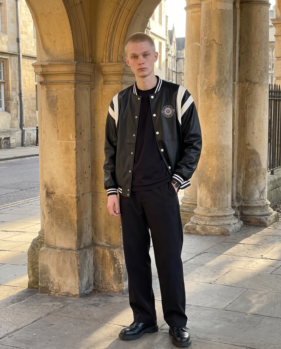Veste Baseball En Simili-Cuir Homme | Blouson Teddy Varsity Jacket Universitaire Style US